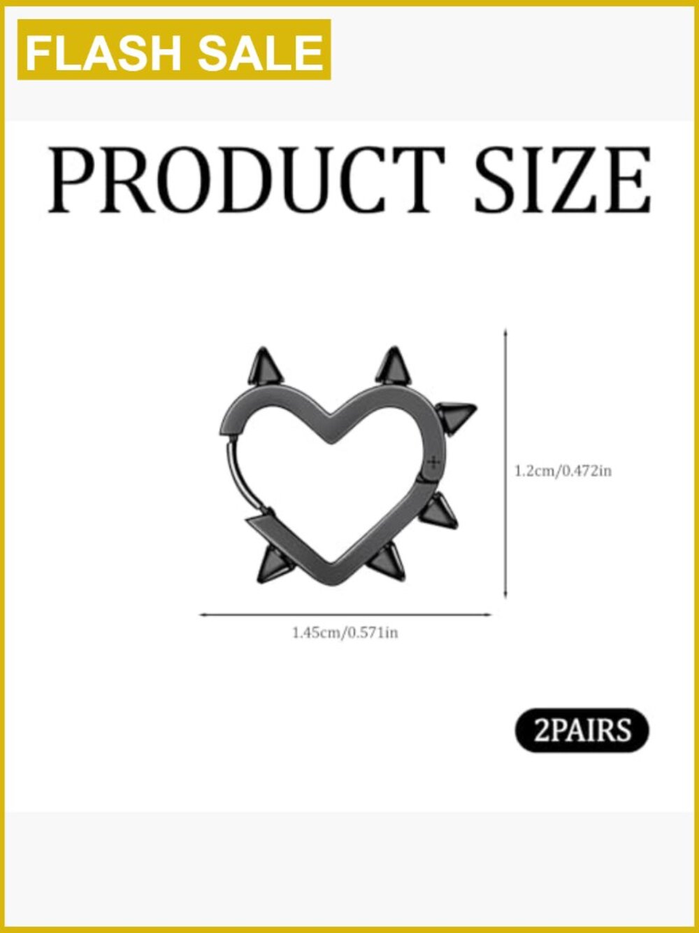 Punk Grunge Earring Set - Gothic Hoop Heart Spike Stud Earrings - Picture 2 of 7